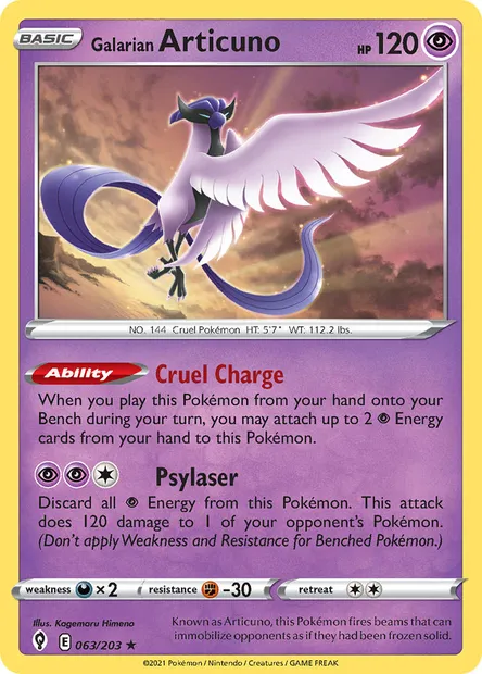 Galarian Articuno, Pokémon card EVS 63 — Evolving Skies set