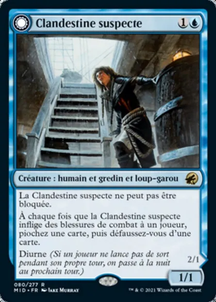 Clandestine suspecte // Loup-garou de mer, carte Magic MID 80 — extension Innistrad : chasse de minuit