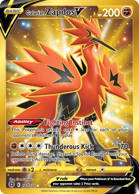 Galarian Zapdos V, Pokémon card BRS 182 — Brilliant Stars set
