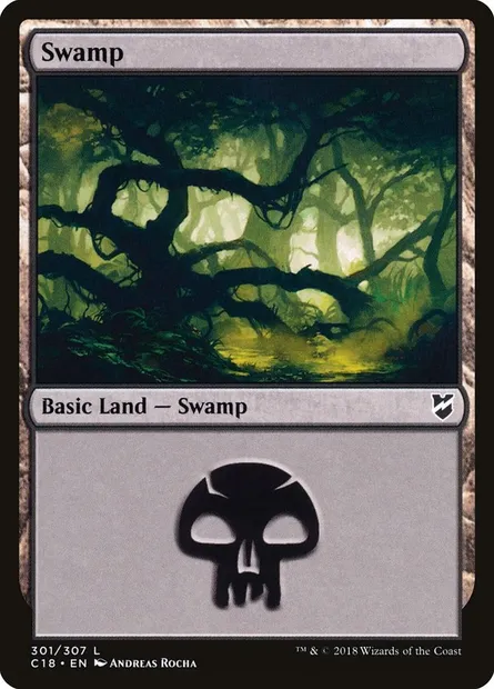Swamp, Magic card C18 301 — Commander 2018 set