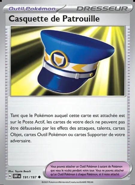 Casquette de Patrouille, carte Pokémon OBF 191 — extension Flammes Obsidiennes