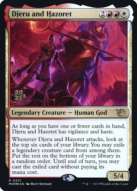 Djeru et Hazoret, carte Magic PMOM 221s — extension March of the Machine Promos