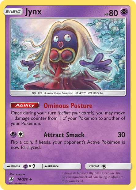 Jynx, Pokémon card UNM 76 — Unified Minds set