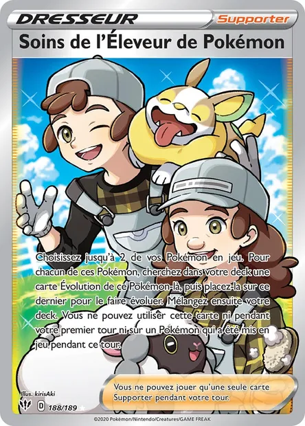 Soins de l'Éleveur de Pokémon, carte Pokémon DAA 188 — extension Ténèbres Embrasées