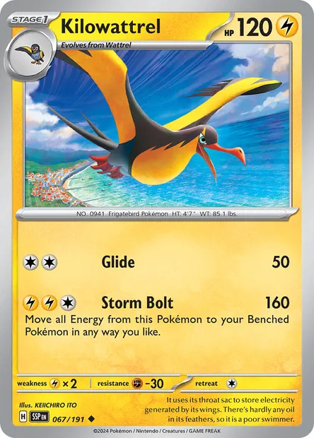 Kilowattrel, Pokémon card SSP 067 — Surging Sparks set