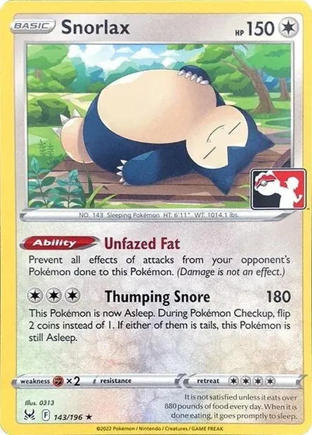Snorlax, Pokémon card PPS 143-6 — Play! Pokémon Prize Pack Series set