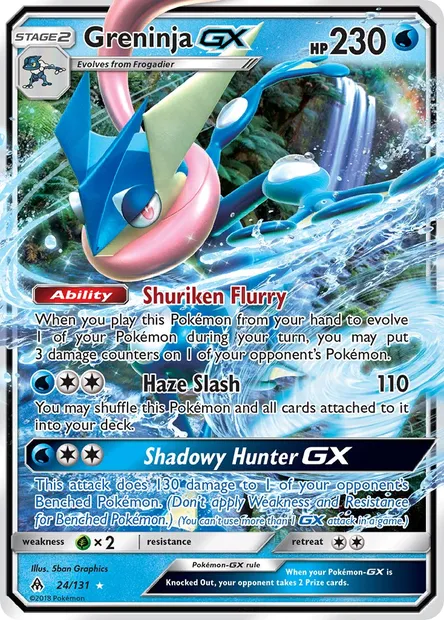 Greninja GX, Pokémon card FLI 24 — Forbidden Light set