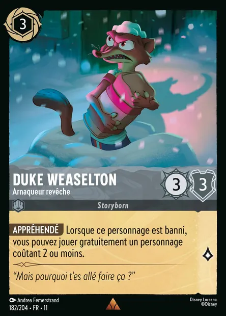 Duke Weaselton - Arnaqueur revêche, carte Disney Lorcana CH11-182 — extension Givresort