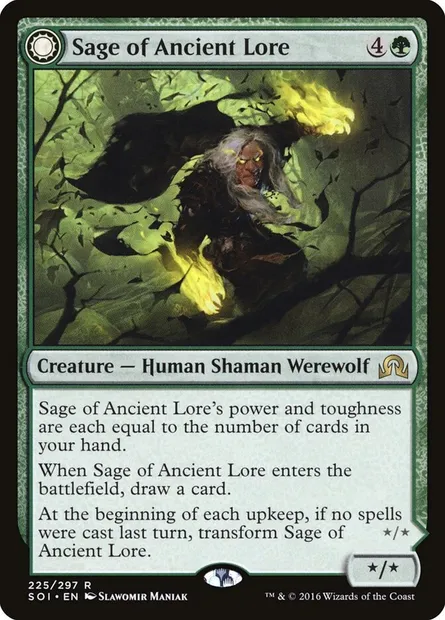 Sage of Ancient Lore // Werewolf of Ancient Hunger, Magic card SOI 225 — Shadows over Innistrad set