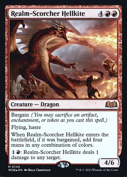 Realm-Scorcher Hellkite, Magic card PWOE 145s — Wilds of Eldraine Promos set