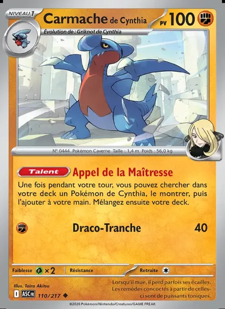 Carmache de Cynthia, carte Pokémon ASC 110 — extension Héros Transcendants