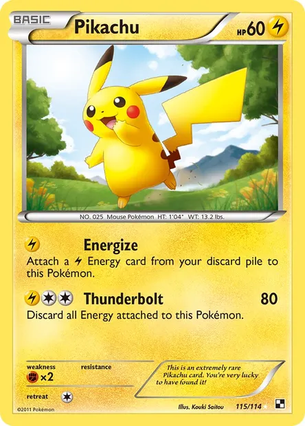 Pikachu, Pokémon card BLW 115 — Black & White set