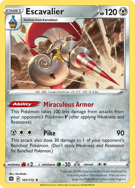 Escavalier, Pokémon card BRS 101 — Brilliant Stars set