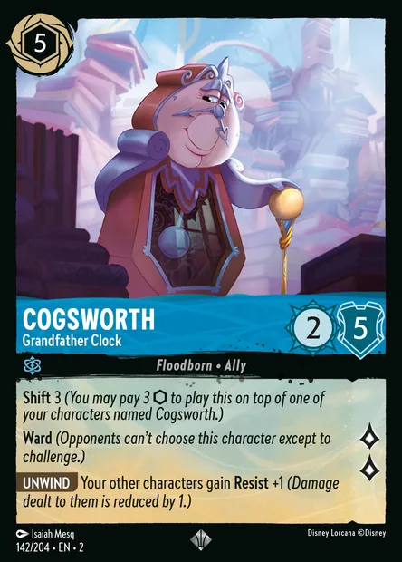 Cogsworth - Grandfather Clock, Disney Lorcana card CH2-142 — Rise of the Floodborn set