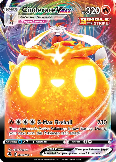 Cinderace VMAX, Pokémon card FST 45 — Fusion Strike set