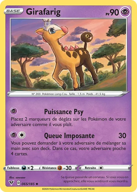 Girafarig, carte Pokémon VIV 65 — extension Voltage Éclatant