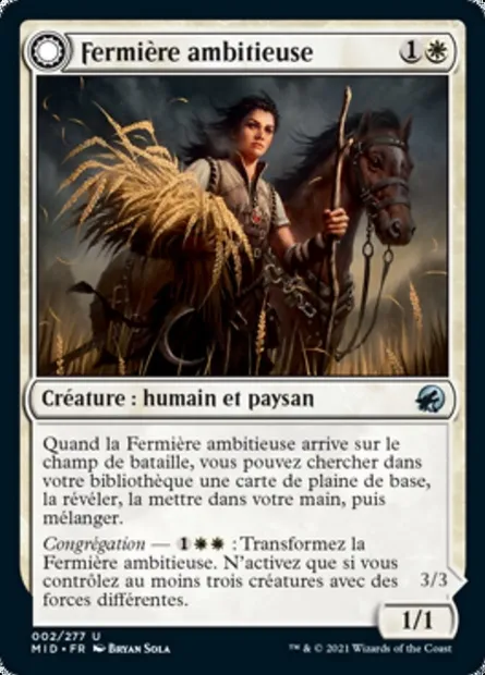 Fermière ambitieuse // Cathare aguerrie, carte Magic MID 2 — extension Innistrad : chasse de minuit