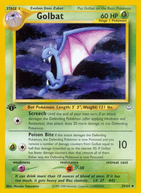 Golbat, Pokémon card NR 29 — Neo Revelation set