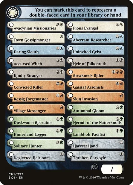 Shadows Over Innistrad Checklist 1, carte Magic TSOI CH1 — extension Shadows over Innistrad Tokens