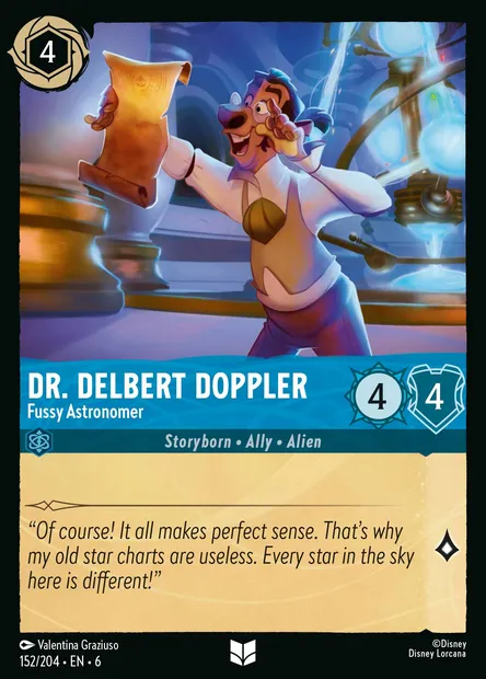 Dr. Delbert Doppler - Fussy Astronomer, Disney Lorcana card CH6-152 — Azurite Sea set