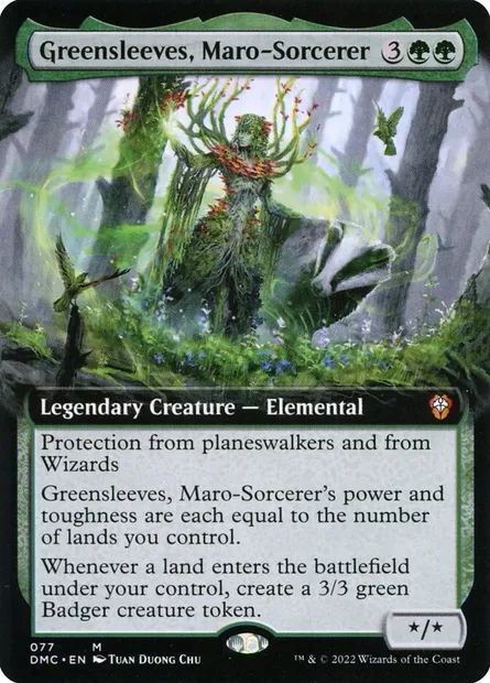 Greensleeves, Maro-Sorcerer, Magic card DMC 77 — Dominaria United Commander set