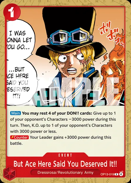 But Ace Here Said You Deserved It!!, One Piece card OP13-019 — CARRYING ON HIS WILL set