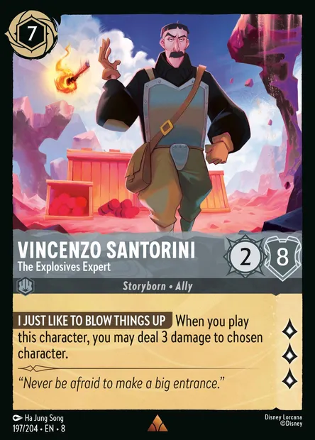 Vincenzo Santorini - The Explosives Expert, Disney Lorcana card CH8-197 — The Reign of Jafar set