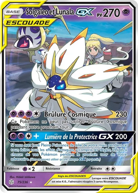 Solgaleo et Lunala GX, carte Pokémon CEC 75 — extension Éclipse Cosmique