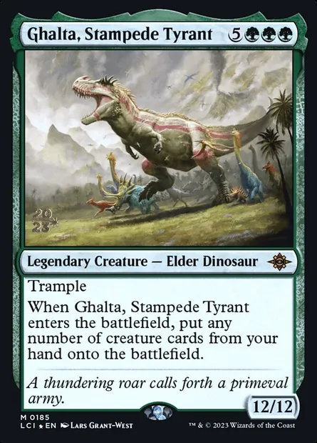 Ghalta, Stampede Tyrant, Magic card PLCI 185s — The Lost Caverns of Ixalan Promos set