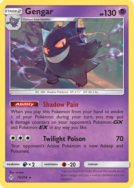 Gengar, Pokémon card UNB 70 — Unbroken Bonds set