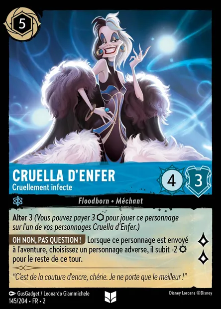 Cruella d'Enfer - Cruellement infecte, carte Disney Lorcana CH2-145 — extension L'Ascension des Floodborn