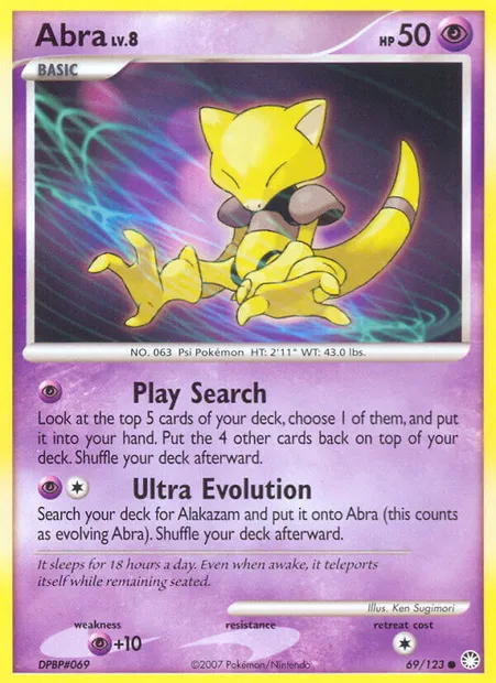 Abra, Pokémon card MT 69 — Mysterious Treasures set
