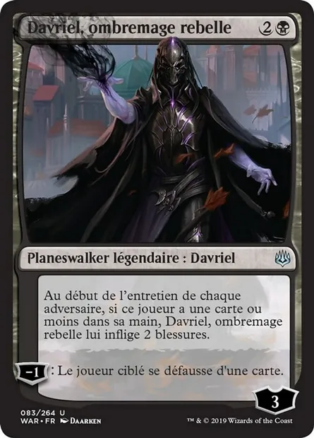 Davriel, ombremage rebelle, carte Magic WAR 83 — extension La guerre des Planeswalkers