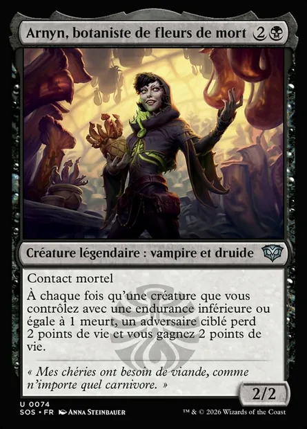 Arnyn, botaniste de fleurs de mort, carte Magic SOS 74 — extension Secrets of Strixhaven