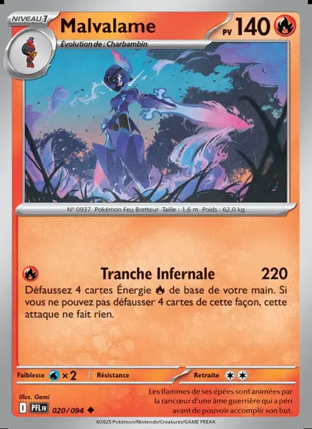 Malvalame, carte Pokémon PFL 020 — extension Flammes Fantasmagoriques