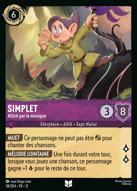 Simplet - Attiré par la musique, carte Disney Lorcana CH12-038 — extension Contrées Inconnues