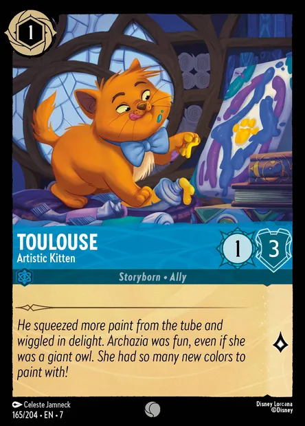 Toulouse - Artistic Kitten, Disney Lorcana card CH7-165 — Archazia's Island set