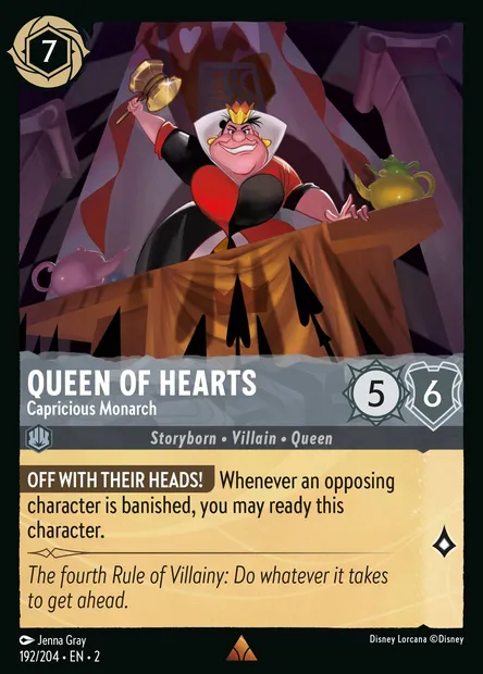 Queen of Hearts - Capricious Monarch, Disney Lorcana card CH2-192 — Rise of the Floodborn set