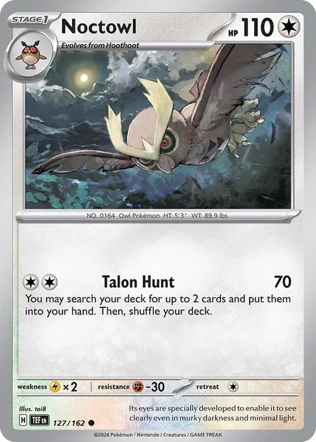 Noctowl, Pokémon card TEF 127 — Temporal Forces set