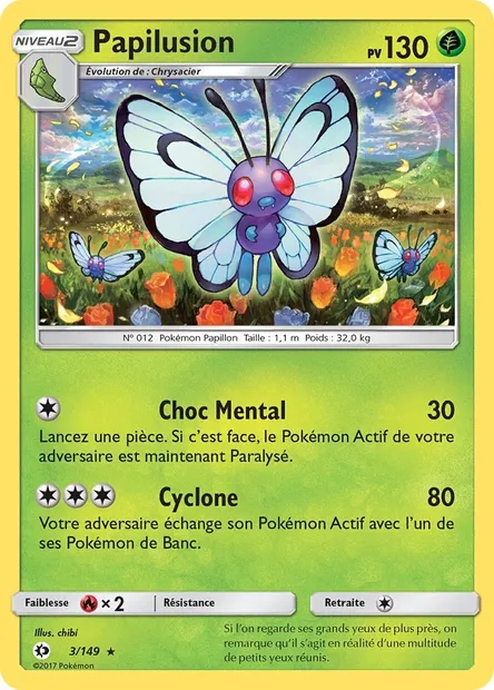 Papilusion, carte Pokémon SUM 3 — extension Soleil et Lune