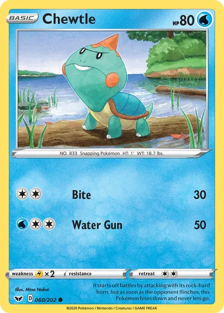 Chewtle, Pokémon card SSH 60 — Sword & Shield set