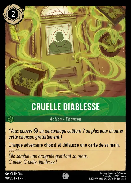 Cruelle diablesse, carte Disney Lorcana CH1-098 — extension Premier Chapitre