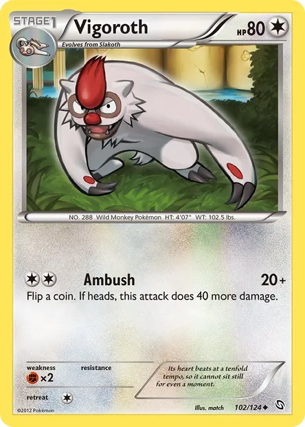 Vigoroth, Pokémon card DRX 102 — Dragons Exalted set