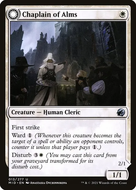 Chaplain of Alms // Chapel Shieldgeist, Magic card MID 13 — Innistrad: Midnight Hunt set
