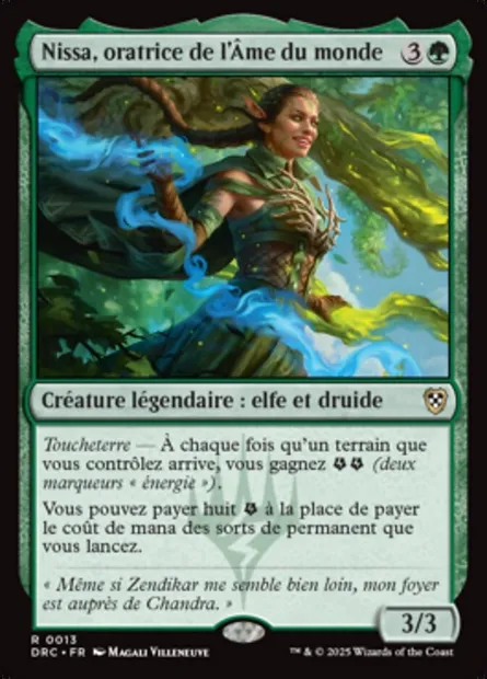 Nissa, oratrice de l'Âme du monde, carte Magic DRC 13 — extension Aetherdrift Commander