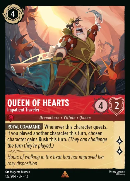 Queen of Hearts - Impatient Traveler, Disney Lorcana card CH12-122 — Wilds Unknown set