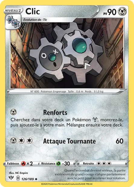 Clic, carte Pokémon DAA 126 — extension Ténèbres Embrasées