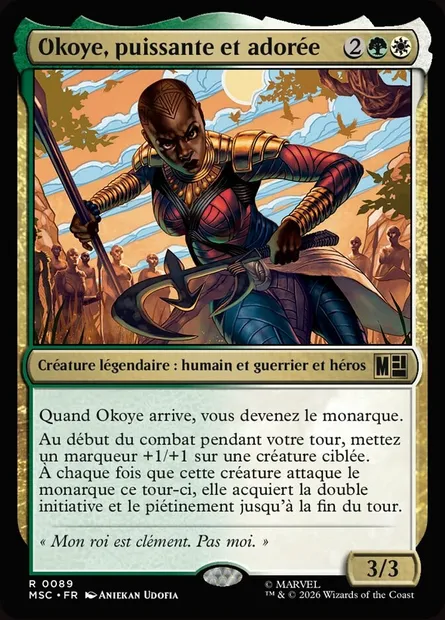 Okoye, puissante et adorée, carte Magic MSC 89 — extension Marvel Super Heroes Commander