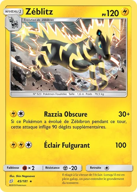 Zéblitz, carte Pokémon TEU 45 — extension Duo de Choc