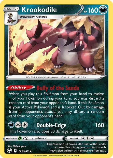 Krookodile, Pokémon card SIT 113 — Silver Tempest set